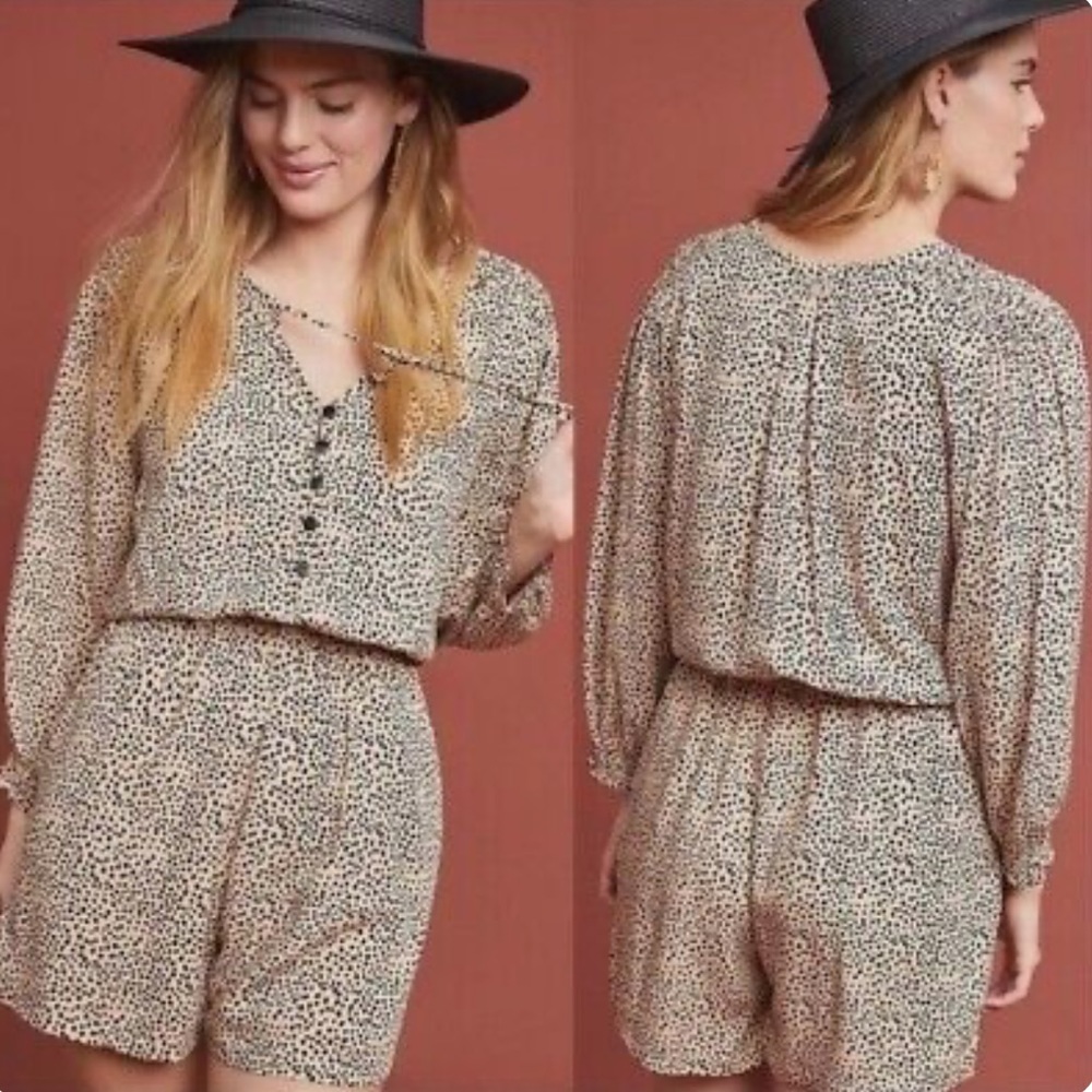 Anthropologie BEACHGOLD Chelsea Romper In Tan‎ Dot Size XS